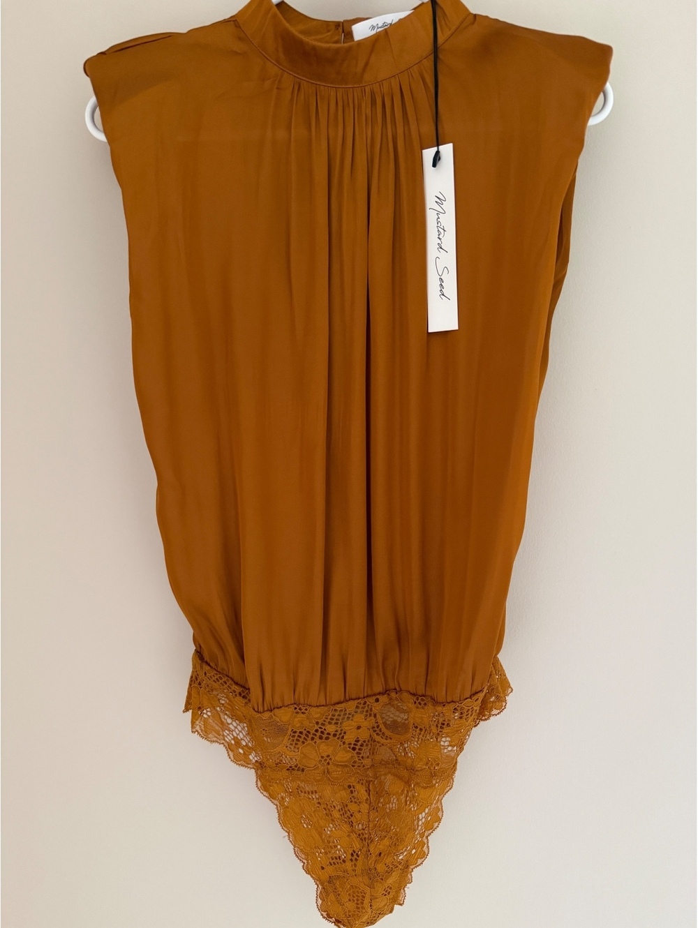 S/M Mustard Seed NWT lace bodysuit, gold